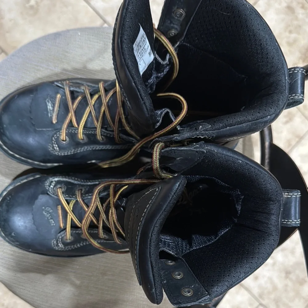 Danner Black Leather Boots with Tan Laces Quarry USA 8in steel toe Goretex 8EE - Picture 13 of 14